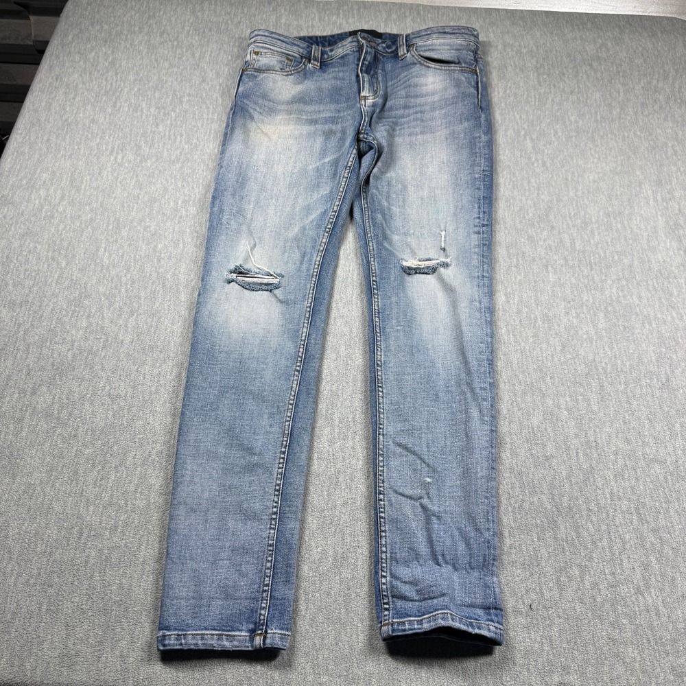 Rollas Jeans Mens 33x32 Blue Thin Captain Slim Fit Distressed Ripped Denim Pant